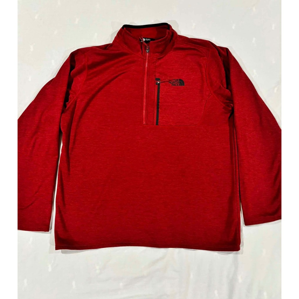 The North‎ Face Mens XL Red Heathered Quarter Zip Fleece Pullover Chest Pocket